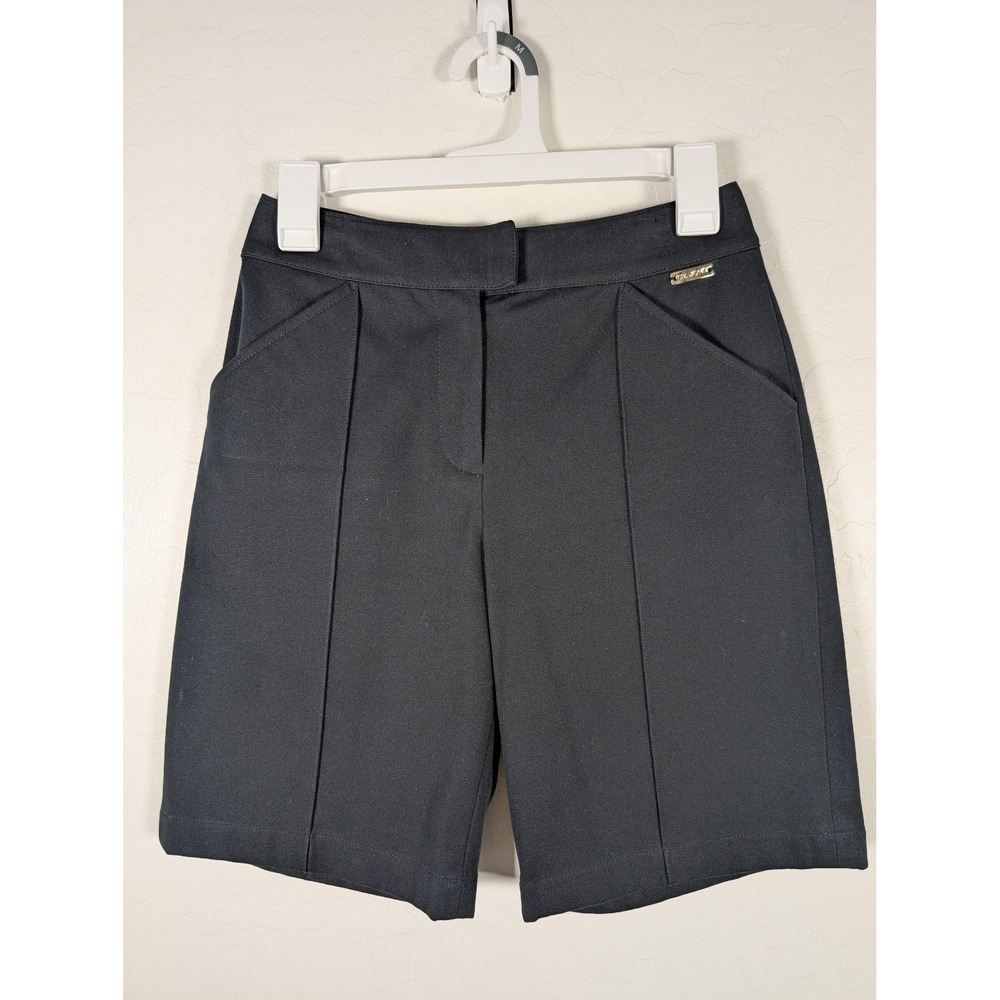 St. John Sport Shorts Womens 0 Black Bermuda Dress Tailored Cotton Blend Stretch
